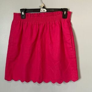 J. Crew Linen Blend Pink Scallop Hem Elastic Waist Skirt Size 2 #711
